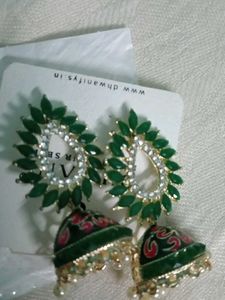 Green Jhumka Earrings