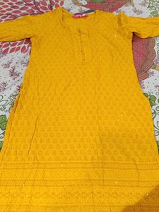 Yellow Chikankari Kurti