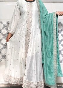 Anarkali Suit And Pant With Contrance Dupatta