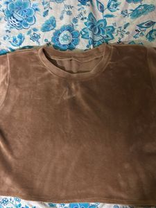 Brown Wool-Cotton Blend Crop Top | Cozy &amp; Stylish