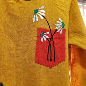 Yellow Cotton Kurta In Size M