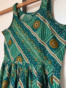 Green Printed Sleeveless Dress