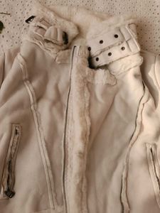 Cream Faux Shearling Biker Jacket