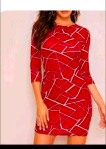Women Shein Red Dress Full Sleeves