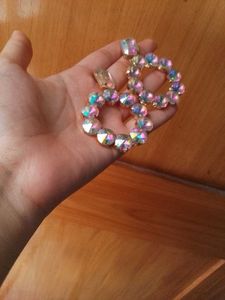 Iridescent Rhinestone Hoop Earrings