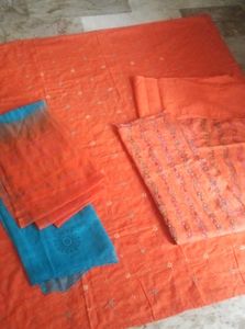 3 piece mirror embroidery unstitched cotton suit
