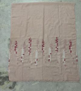 Delicate Embroidered Scarf -Pink with Leaf Design