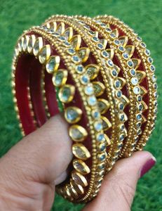 💥🆕️ Rajwadi Red Kundan Bangles (Set Of 4)