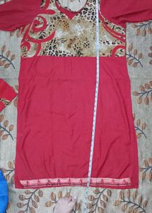 Red &amp; Animal Print Kurta Set