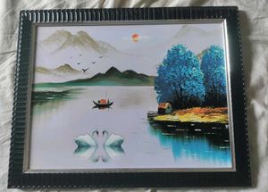 Framed Swan Lake Painting