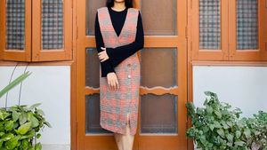 Plaid V-Neck tweed chequered Dress