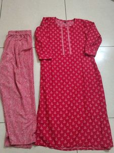 Red Printed Kurta Set