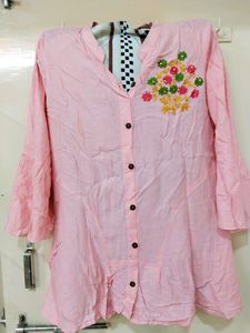 Peach Colour Shirt With Embroidery Flower Design