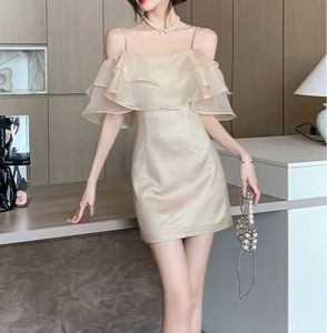 Elegant Off-Shoulder Gold Mini Dress