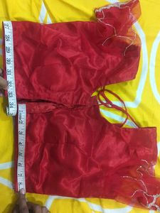 Red Saree with white Diamonds and Stitched Blouse