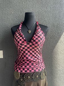 Pink Plaid Halter Top