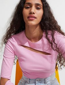 H&amp;M Women Pink Ribbed Cut Out Top