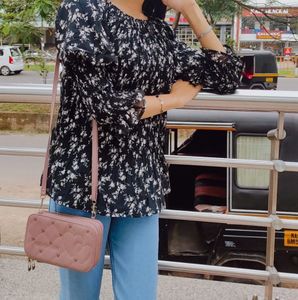 Floral Pleated Off-Shoulder Stylish Top