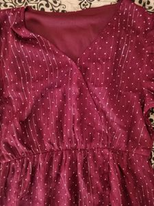 Maroon Polka Dot Shimmer Dress 🎀✨️