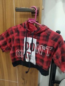 Red Plaid Cropped Hoodie