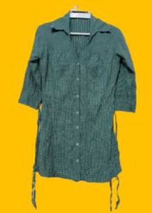 Women Green Check Tunic With Front Opening