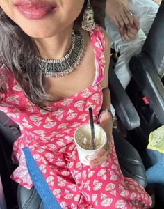 Pink Printed Kurti with Side Slits