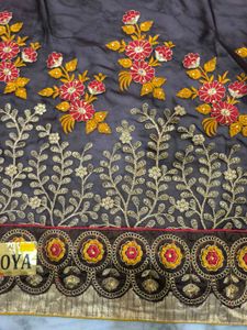 Elegant Yellow and Brown Embroidered Saree