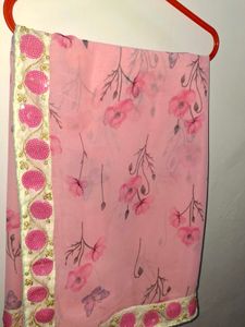 Pink Floral Saree with Sequin Border