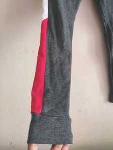 Gray Joggers with Red and White Stripe