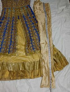 Elegant Blue &amp; Gold Embroidered Anarkali Suit