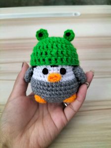 Crochet Penguin with Frog Hat - Adorable Plushie