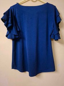 Stylish Blue Ruffle Sleeve Top