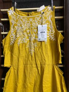 Westside Mustard Embroidered Cutout Midi Dress