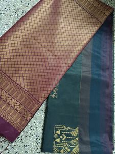 Elegant steel grey and maroon saree