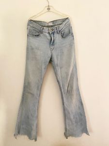 Zara Distress Denim Light Wash Flare Jeans