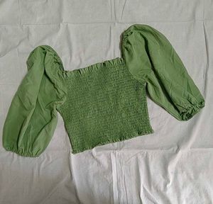 Green Smocked Top