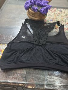 Black Lace Back Tank Top With Arms Cover
