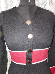 Elegant Black Knit Midi Dress