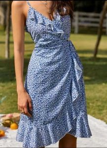 Blue Floral Ruffle Mini Dress