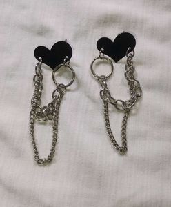 y2k grunge black heart drop Chain Earrings gothi