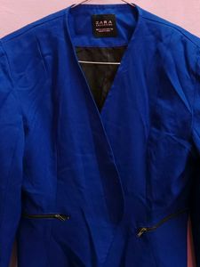 ZARA Women&#39;s Blue Blazer with Zip Pocket