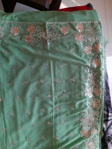 Heavy Embroidery Shiny Saree With Blouse