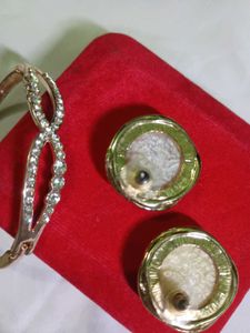 indo western gold stud earrings &amp; bracelet stone