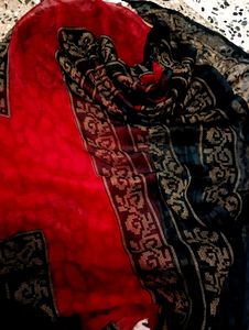 Red Black Printed Dupatta, Chiffon Duppata