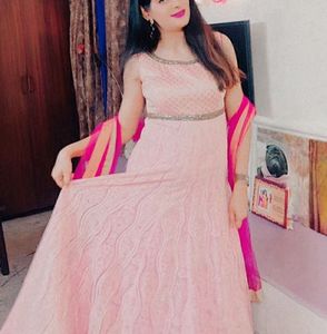 Adaah Designer Embellished Pink Anarkali Set