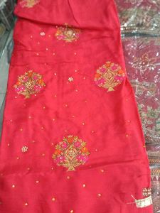 Red Embroidered Dress Material