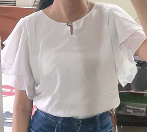 White Flutter Sleeve Top