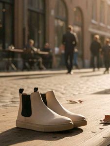 Beige Neoprene Chelsea Boots
