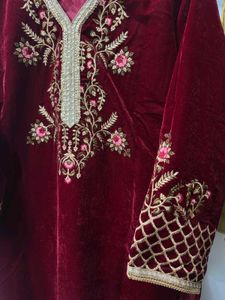 Velvet Embroidered Kurta Set