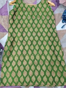 Green &amp; Gold Silk Suit And Dupatta